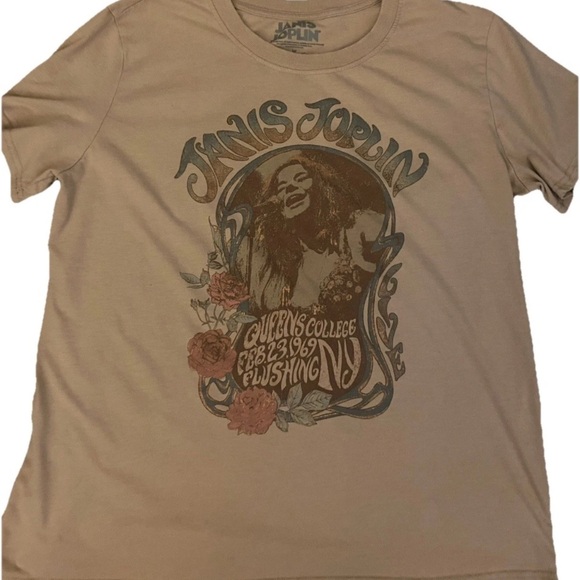 Janis Joplin Queens College 1969 Flushing New York Beige Graphic T-Shirt XXL - Picture 1 of 4